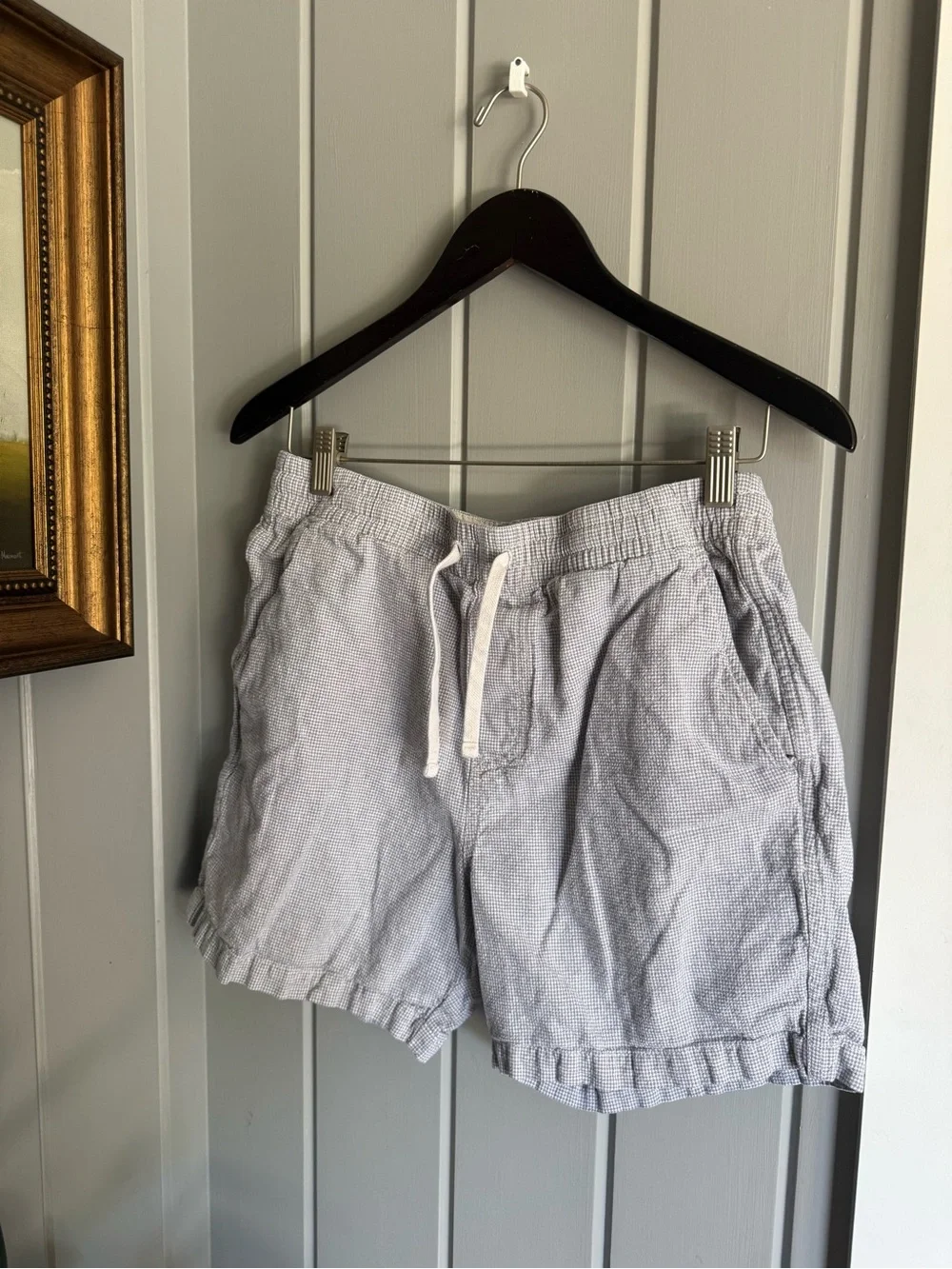 J. Crew Men's Seersucker Drawstring Shorts — Light Blue and White